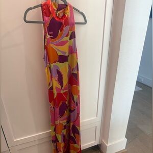 Vibrant Floral Sleeveless satin Mark halter maxi